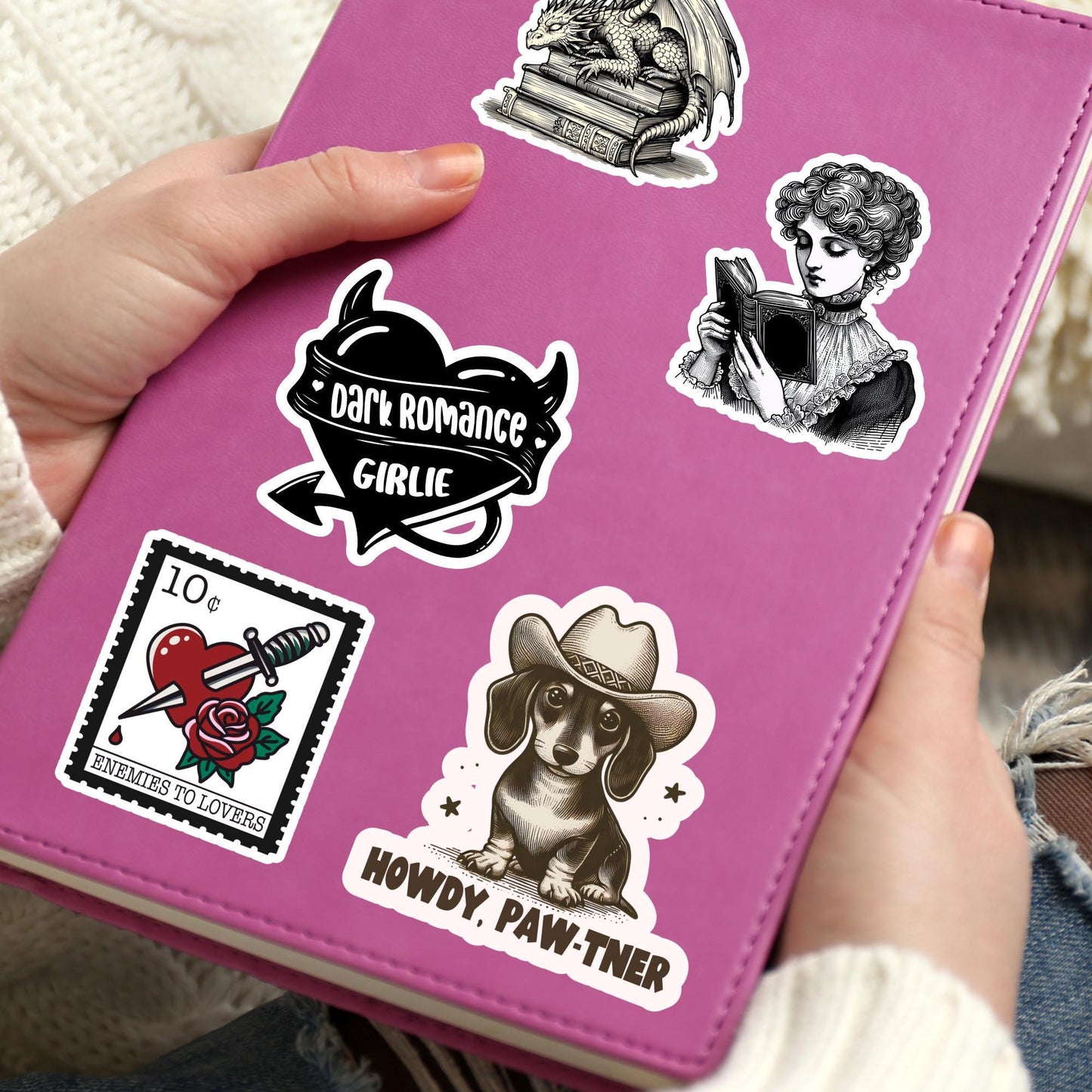 Western sticker, dachshund sticker, cowboy sticker, book sticker, kindle sticker, bookish sticker, book stickers, stickers for kindle