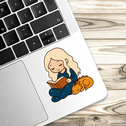 Girl and Dragon Reading Sticker