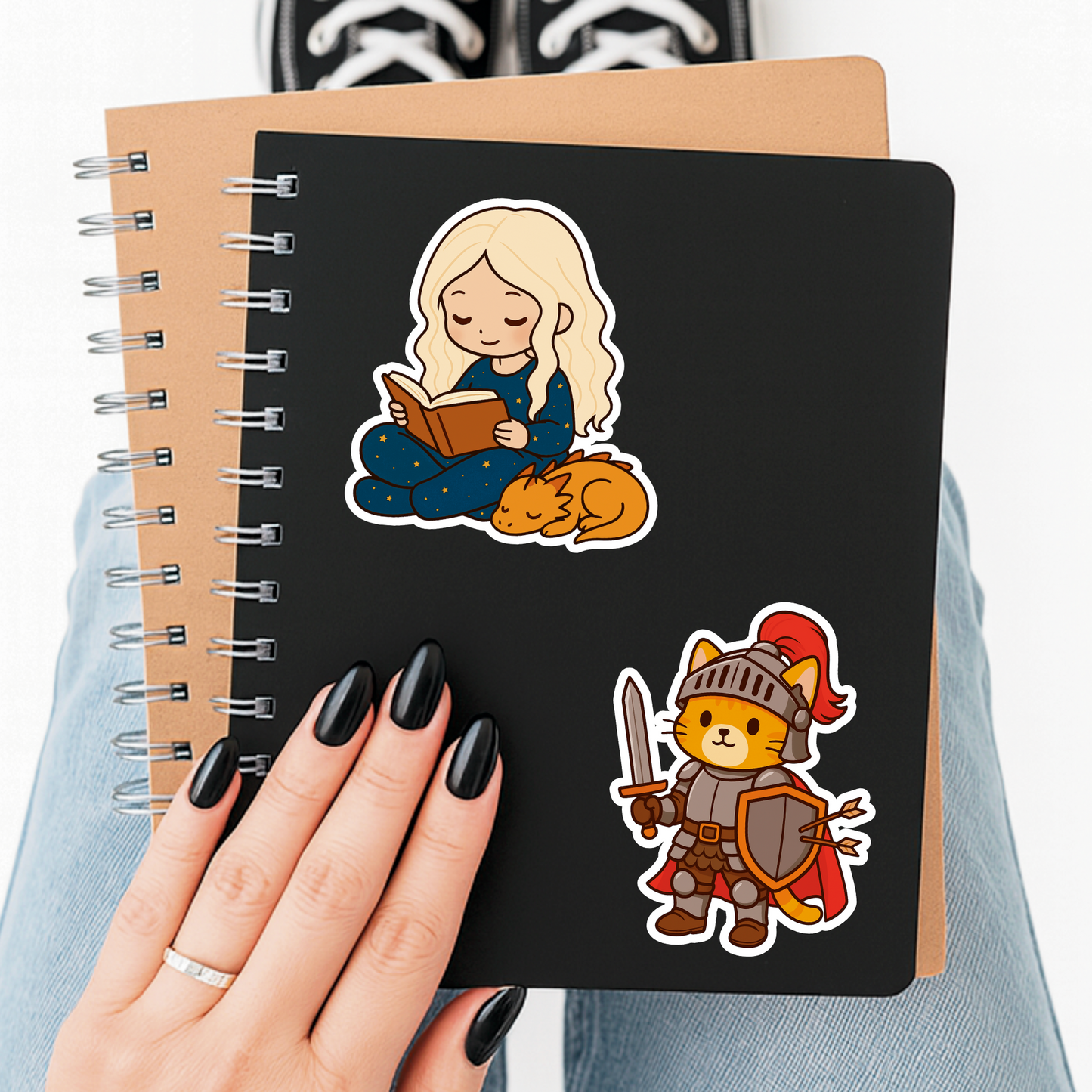 Girl and Dragon Reading Sticker
