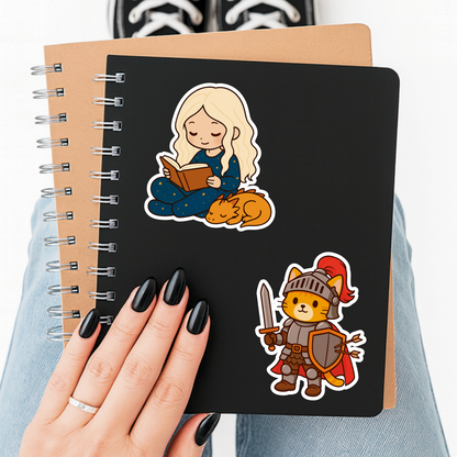 Girl and Dragon Reading Sticker