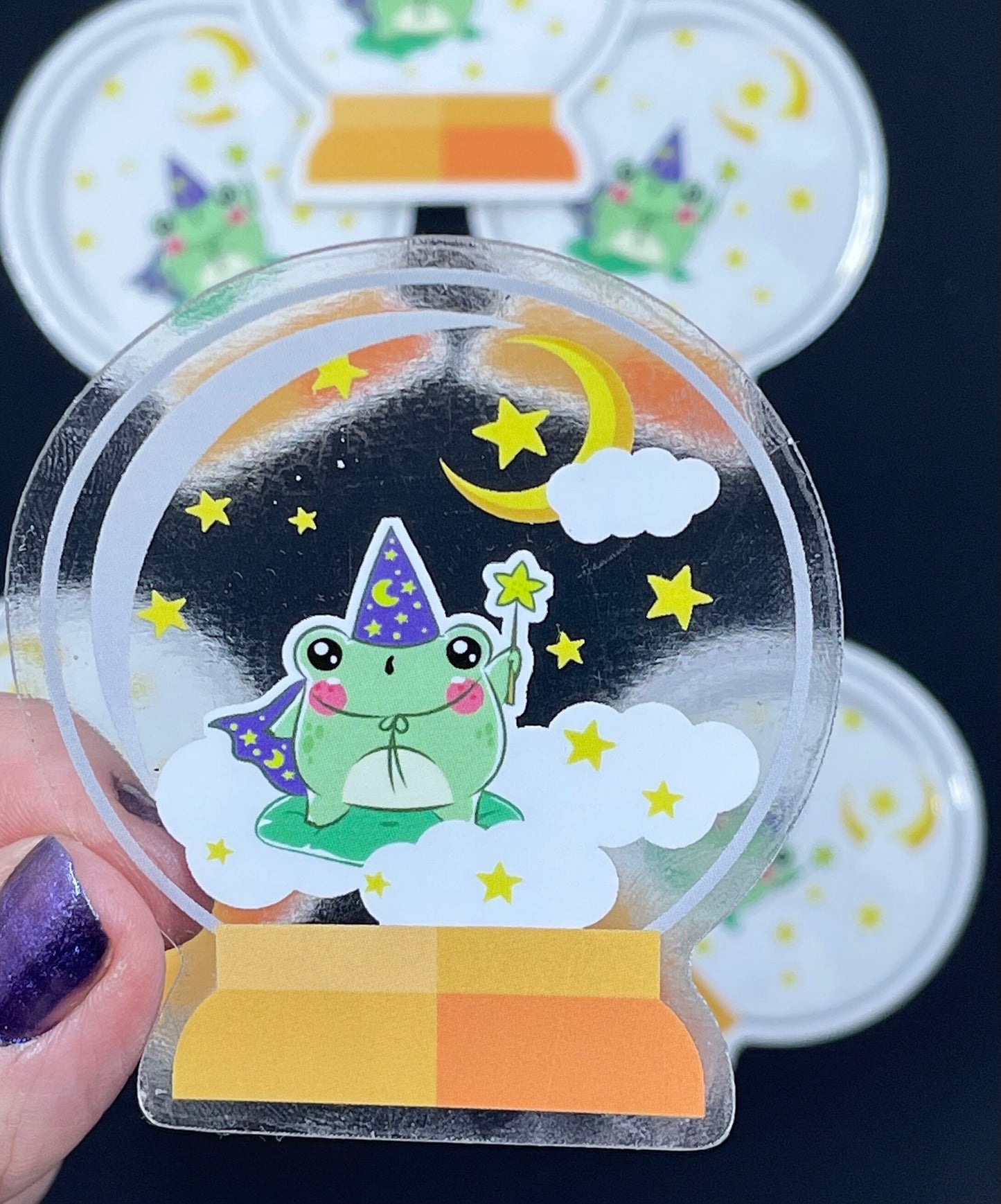 Transparent sticker, Clear stickers, cute stickers, Kawaii Frog stickers, magical sticker, Frog magician, Crystal ball decal, vinyl decal