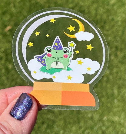 Transparent sticker, Clear stickers, cute stickers, Kawaii Frog stickers, magical sticker, Frog magician, Crystal ball decal, vinyl decal