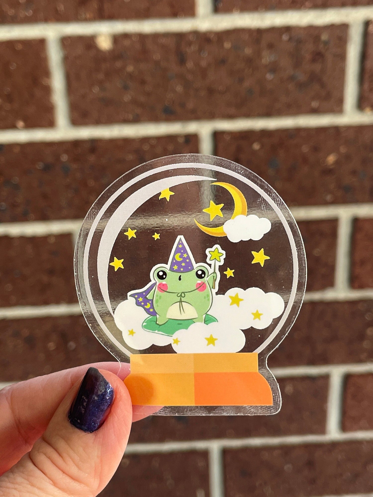 Transparent sticker, Clear stickers, cute stickers, Kawaii Frog stickers, magical sticker, Frog magician, Crystal ball decal, vinyl decal