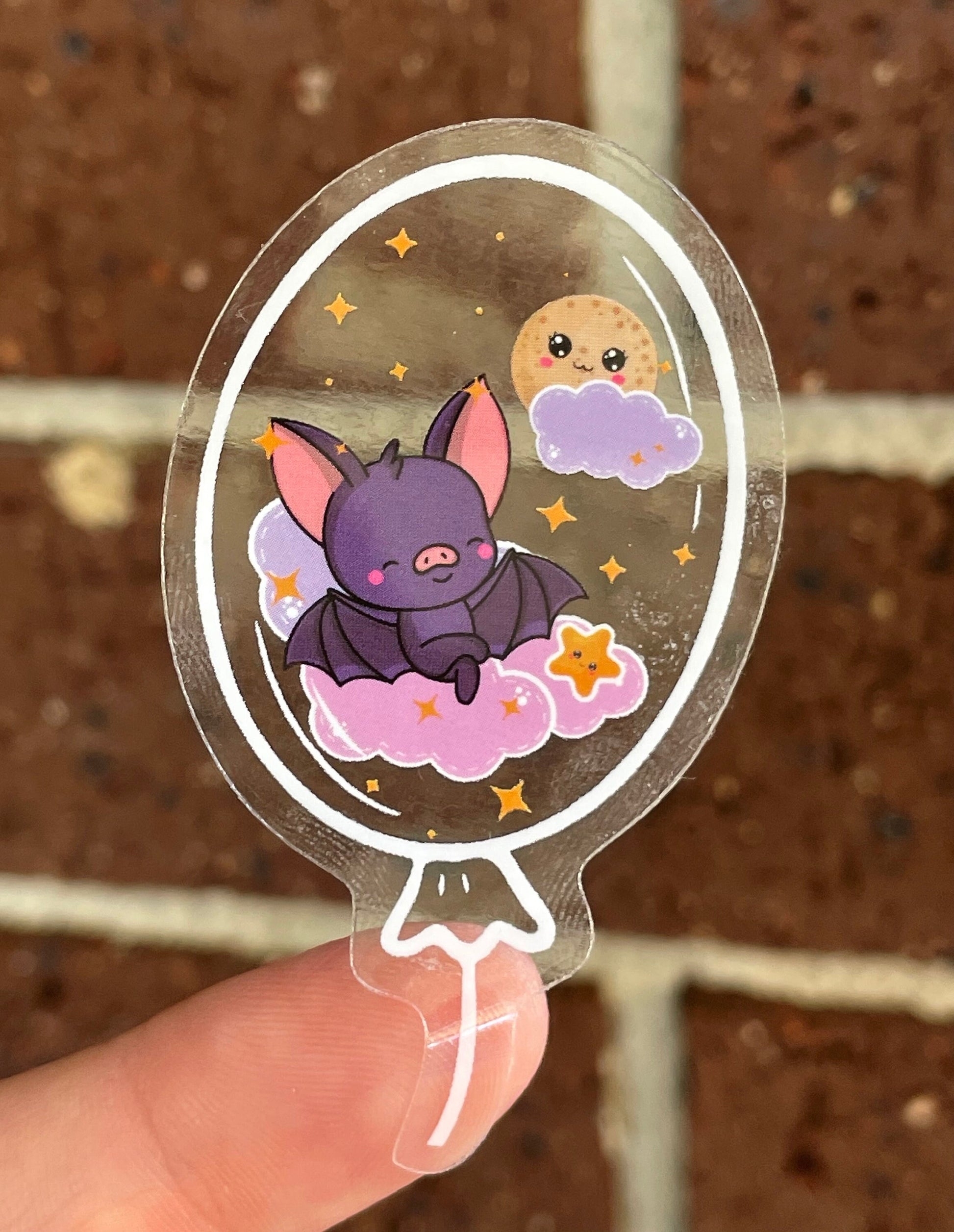 Transparent stickers, clear stickers, vinyl decal, cute stickers, Kawaii bat, kawaii stickers, kawaii water bottle, computer laptop sticker