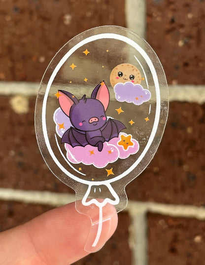 Transparent stickers, clear stickers, vinyl decal, cute stickers, Kawaii bat, kawaii stickers, kawaii water bottle, computer laptop sticker