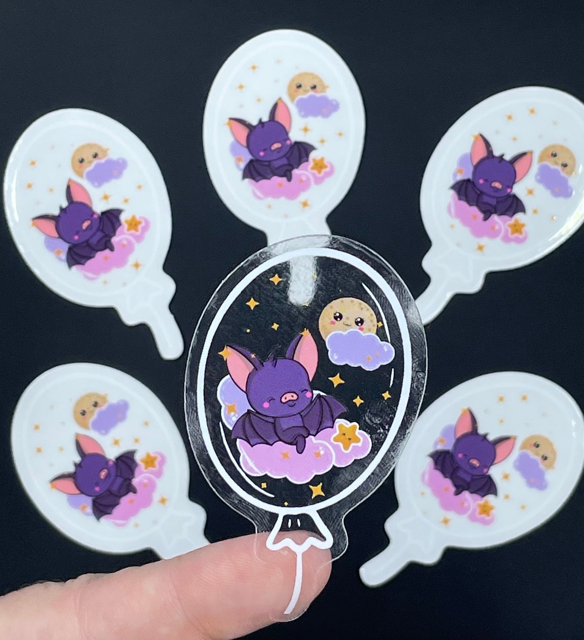 Transparent stickers, clear stickers, vinyl decal, cute stickers, Kawaii bat, kawaii stickers, kawaii water bottle, computer laptop sticker