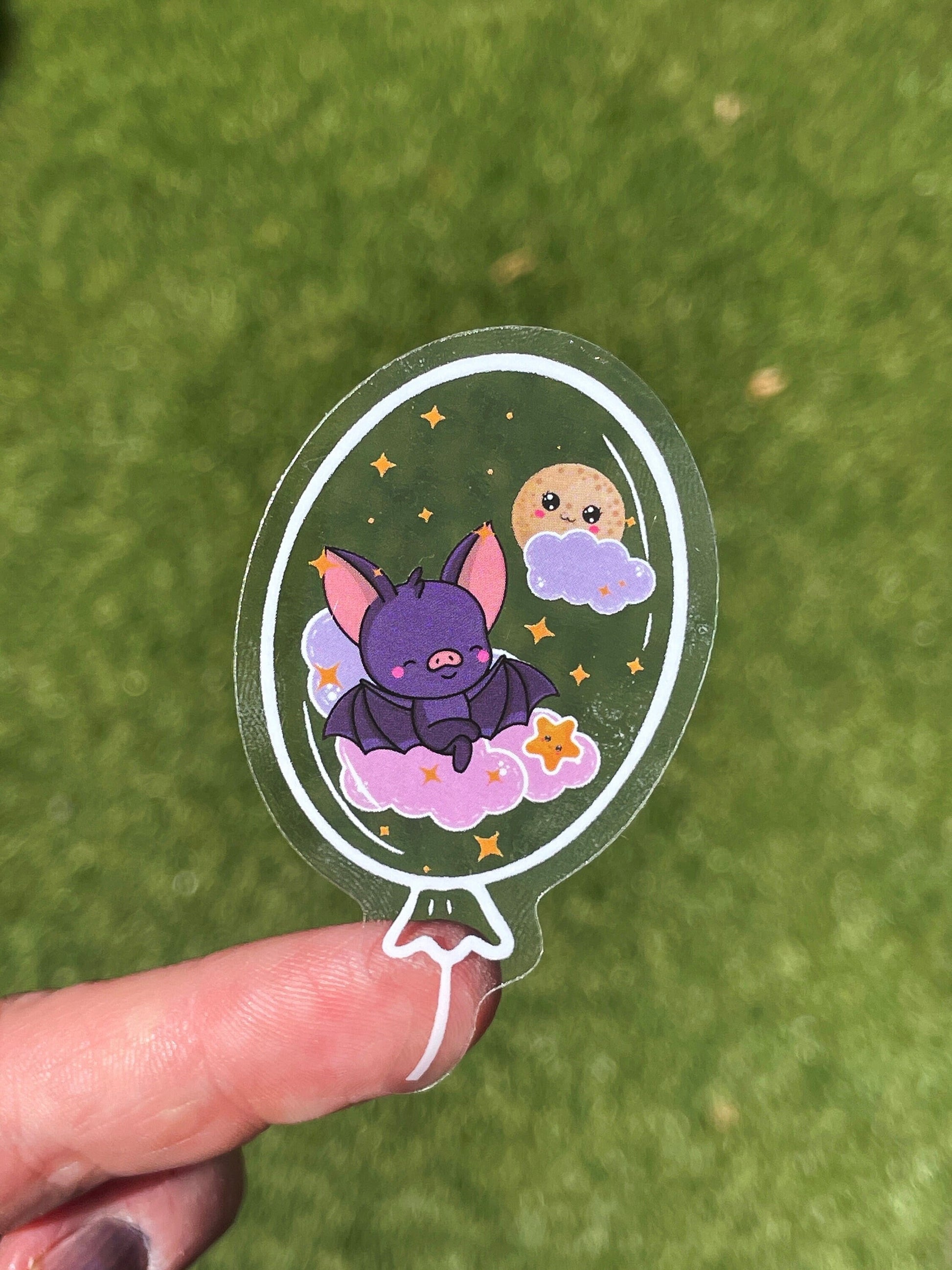 Transparent stickers, clear stickers, vinyl decal, cute stickers, Kawaii bat, kawaii stickers, kawaii water bottle, computer laptop sticker