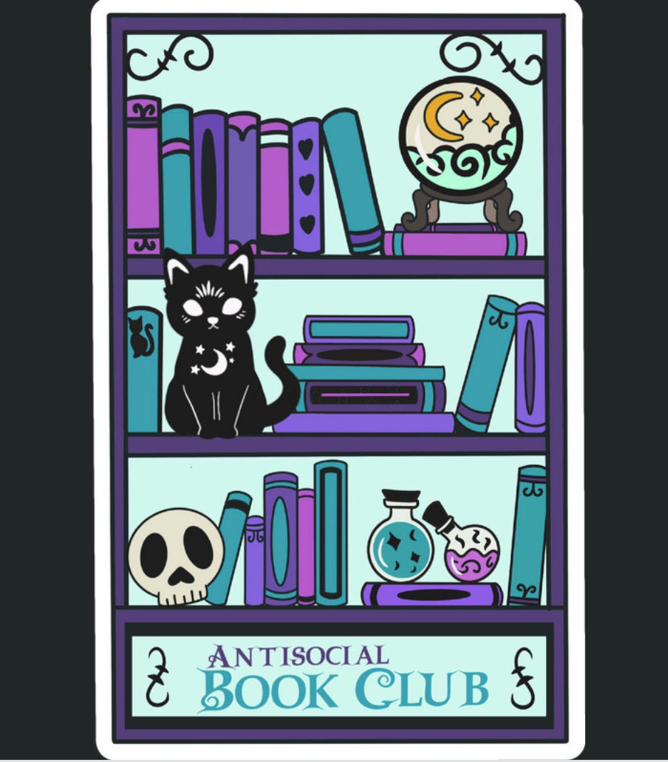 Antisocial Book Club sticker, holographic sticker, booktok sticker, Kindle sticker, cat sticker, bookish sticker, book lover sticker,