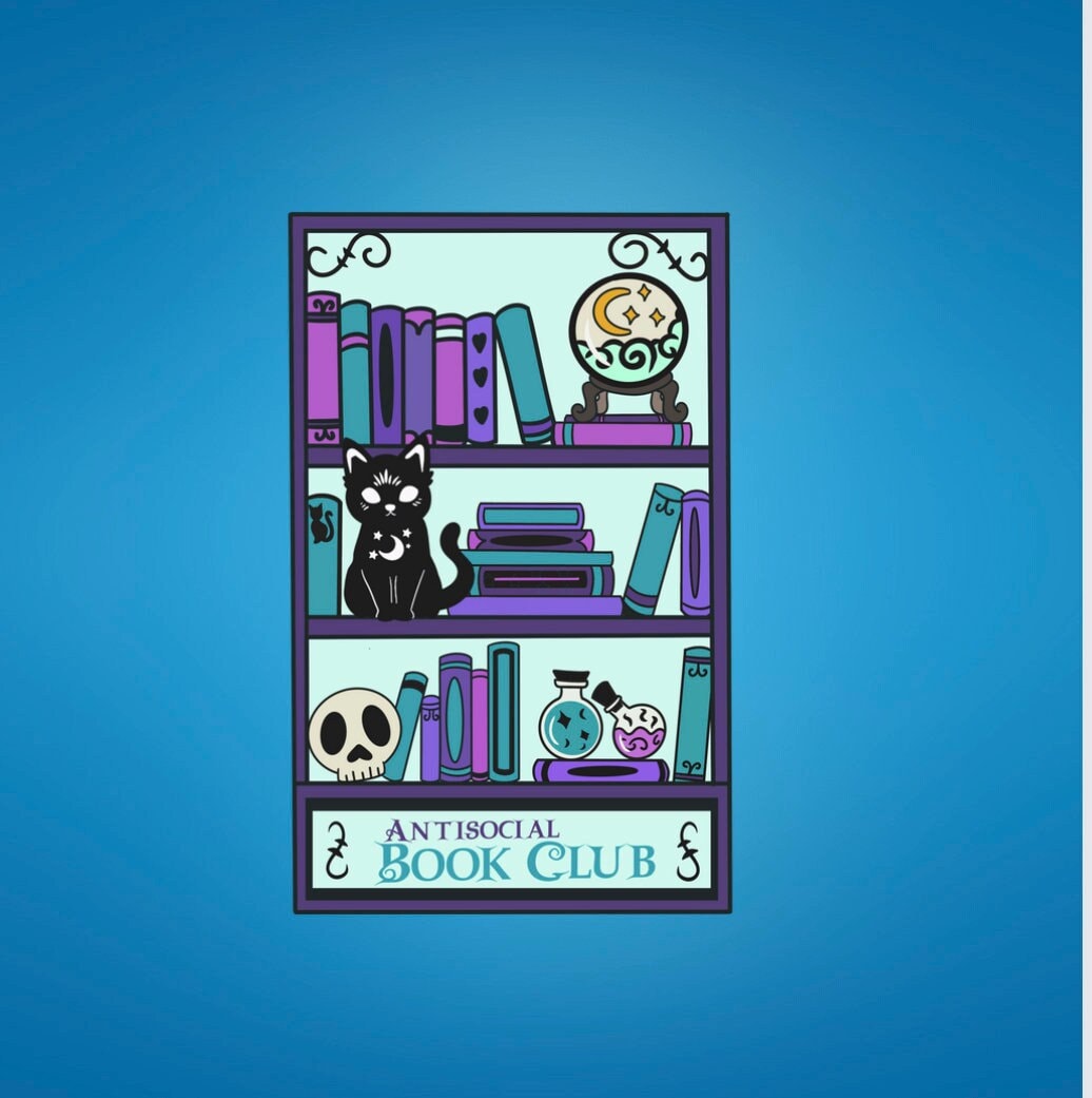 Antisocial Book Club sticker, holographic sticker, booktok sticker, Kindle sticker, cat sticker, bookish sticker, book lover sticker,