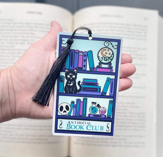 Anit social book club Bookmark, holographic bookmark, Gothic Bookmark, Booktok Bookmark, Bookish Gifts for Readers, Handmade Bookmark