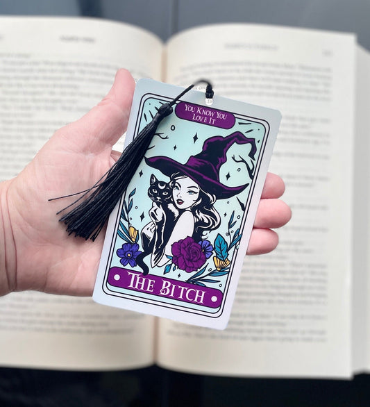 The Bitch Tarot Card Bookmark, holographic bookmark, Gothic Bookmark, Booktok Bookmark, Bookish Gifts for Readers, Handmade Bookmark