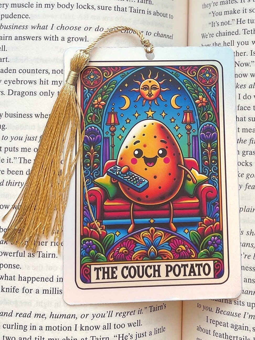 Tarot card Bookmark, couch potato, holographic bookmark, Gothic Bookmark, Booktok Bookmark, Bookish Gifts for Readers, Handmade Bookmark