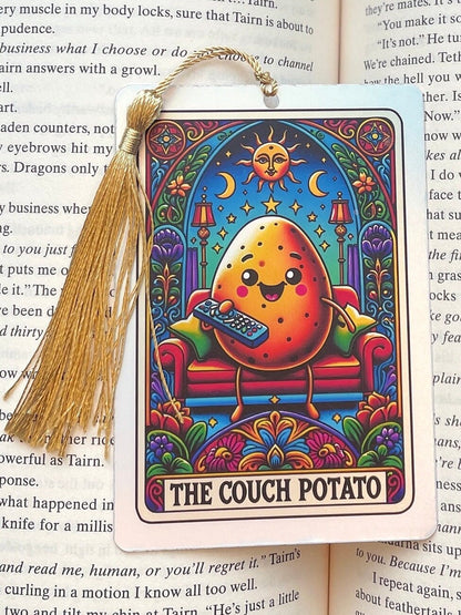 Tarot card Bookmark, couch potato, holographic bookmark, Gothic Bookmark, Booktok Bookmark, Bookish Gifts for Readers, Handmade Bookmark