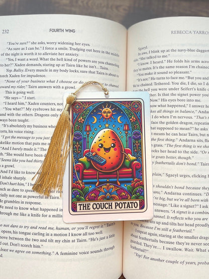 Tarot card Bookmark, couch potato, holographic bookmark, Gothic Bookmark, Booktok Bookmark, Bookish Gifts for Readers, Handmade Bookmark