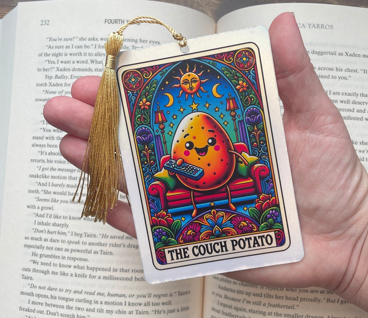Tarot card Bookmark, couch potato, holographic bookmark, Gothic Bookmark, Booktok Bookmark, Bookish Gifts for Readers, Handmade Bookmark