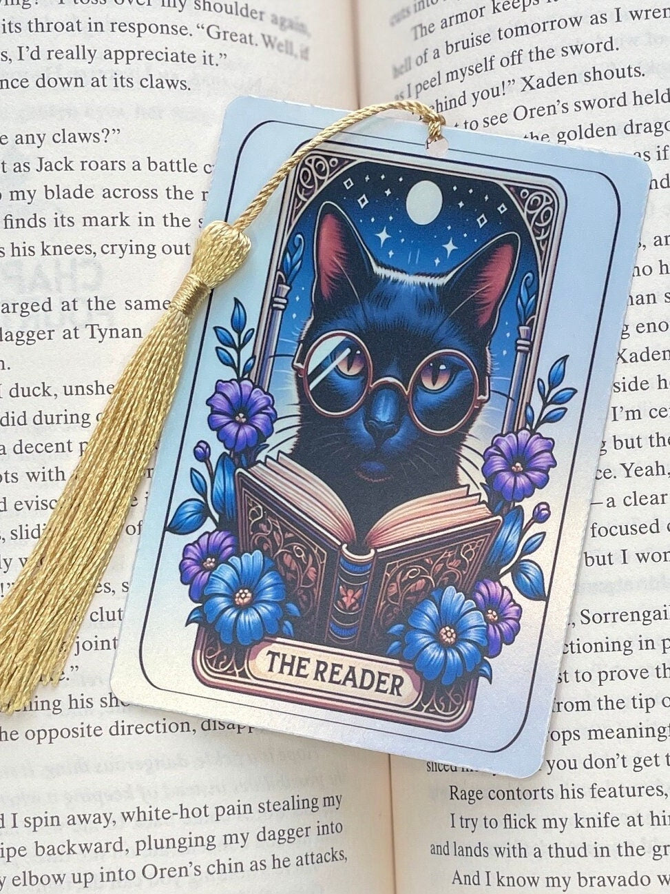 Cat Tarot card Bookmark, holographic bookmark, cat lover gift, Booktok Bookmark, Bookish Gifts for Readers, Handmade Bookmark, cat gift