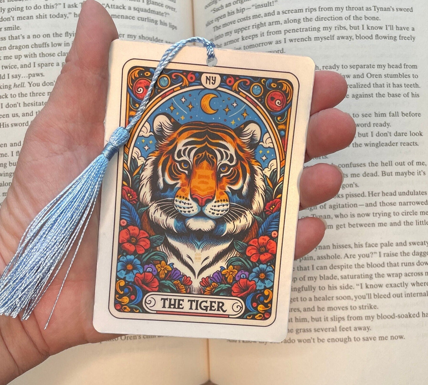 Tiger Tarot card Bookmark, holographic bookmark, Gothic Bookmark, Booktok Bookmark, Bookish Gifts for Readers, Handmade Bookmark, Tiger love