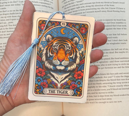 Tiger Tarot card Bookmark, holographic bookmark, Gothic Bookmark, Booktok Bookmark, Bookish Gifts for Readers, Handmade Bookmark, Tiger love