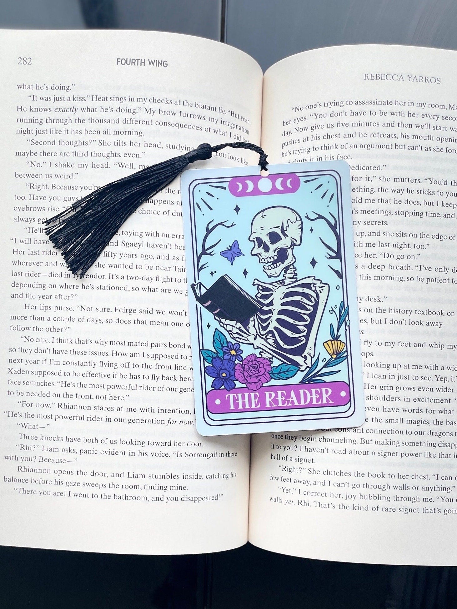 The Reader Skeleton Tarot Bookmark, holographic bookmark, Gothic Bookmark, Booktok Bookmark, Bookish Gifts for Readers, Handmade Bookmark