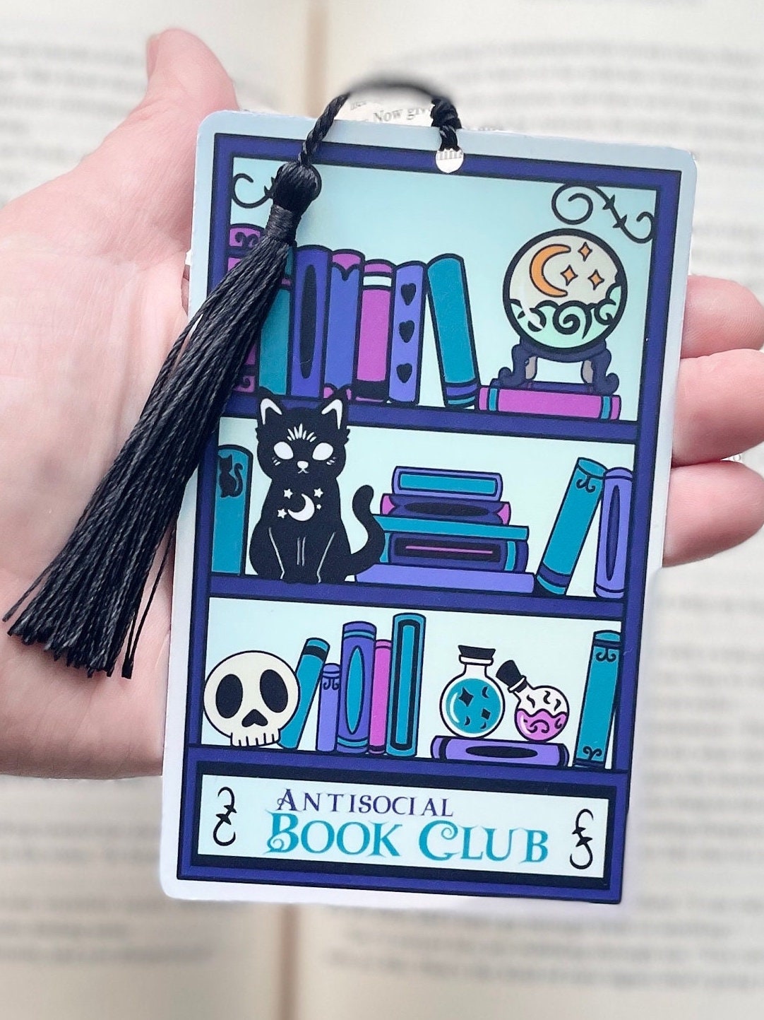 Anit social book club Bookmark, holographic bookmark, Gothic Bookmark, Booktok Bookmark, Bookish Gifts for Readers, Handmade Bookmark