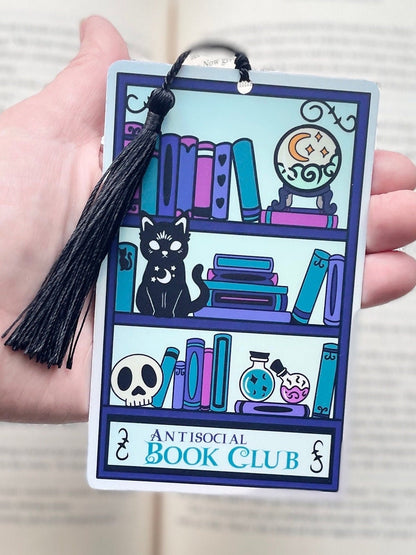 Anit social book club Bookmark, holographic bookmark, Gothic Bookmark, Booktok Bookmark, Bookish Gifts for Readers, Handmade Bookmark