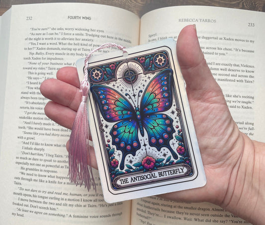 Antisocial Tarot card Bookmark, holographic bookmark, Gothic Bookmark, Booktok Bookmark, Bookish Gifts for Readers, Handmade Bookmark