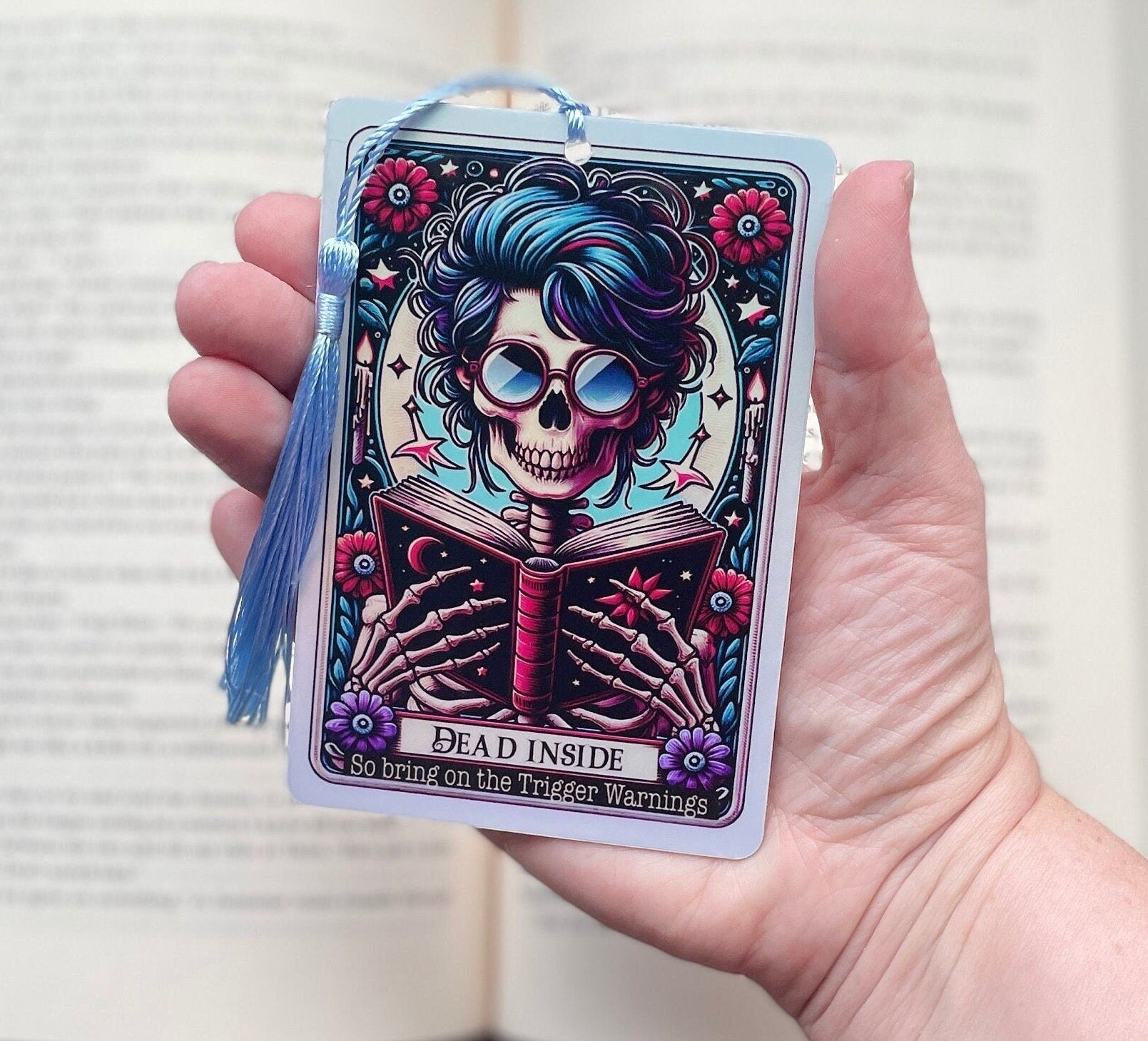 The reader card Bookmark, trigger warrings, holographic bookmark, Gothic Bookmark, Bookmark, Bookish Gifts for Readers, Handmade Bookmark,