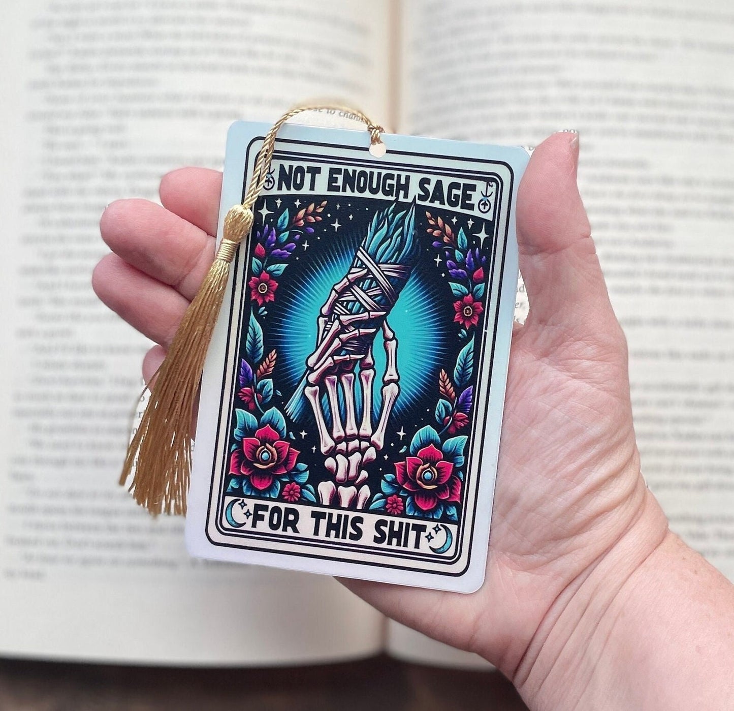 Not enough sage Tarot card Bookmark, holographic bookmark, Gothic Bookmark, Booktok Bookmark, Bookish Gifts for Readers, Handmade Bookmark