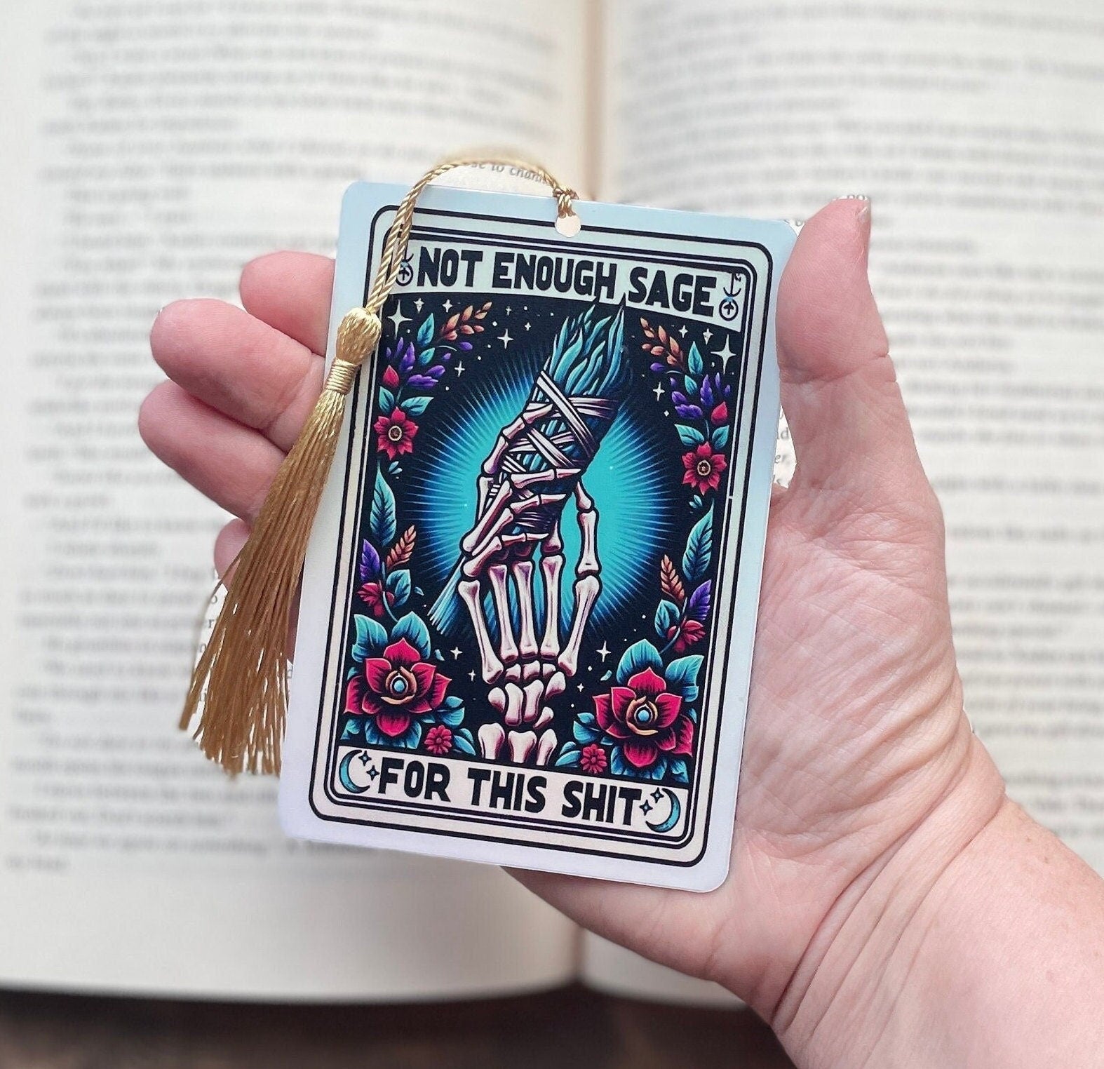 Not enough sage Tarot card Bookmark, holographic bookmark, Gothic Bookmark, Booktok Bookmark, Bookish Gifts for Readers, Handmade Bookmark