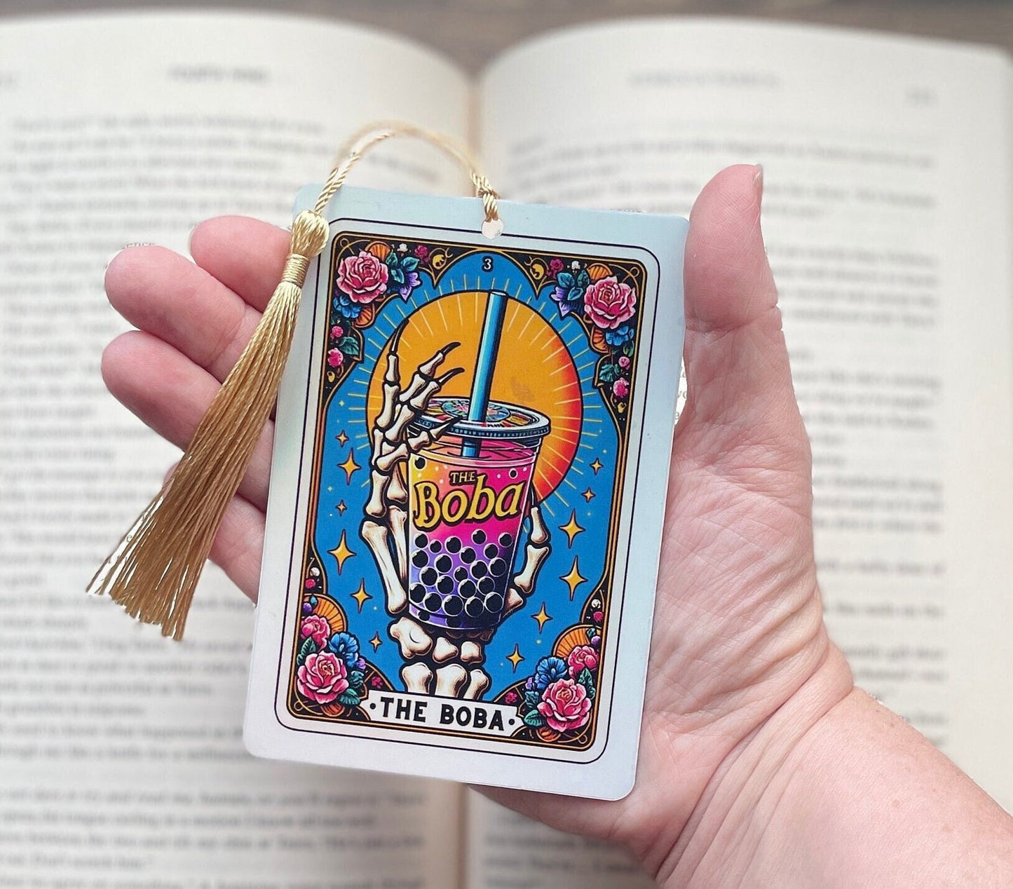 Boba Tarot card Bookmark, holographic bookmark, Gothic Bookmark, Booktok Bookmark, Bookish Gifts for Readers, Handmade Bookmark
