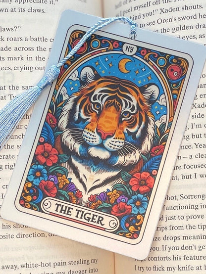 Tiger Tarot card Bookmark, holographic bookmark, Gothic Bookmark, Booktok Bookmark, Bookish Gifts for Readers, Handmade Bookmark, Tiger love