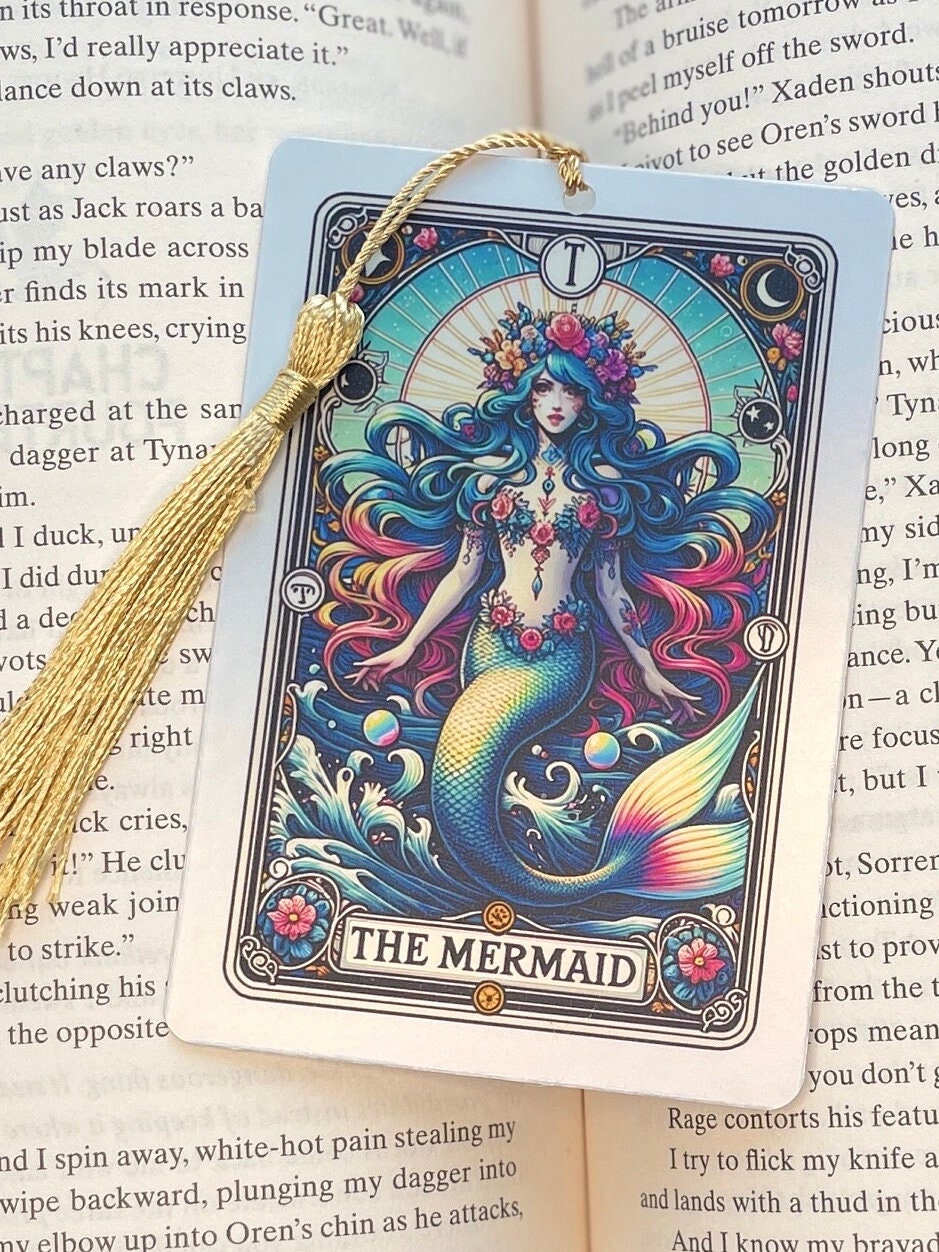 Mermaid Tarot card Bookmark, holographic bookmark, Gothic Bookmark, Booktok Bookmark, Bookish Gifts for Readers, Handmade Bookmark,