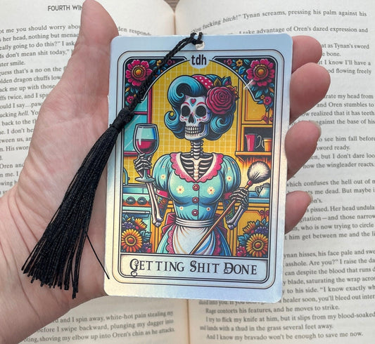 Getting shit done Tarot card Bookmark, holographic bookmark, Gothic Bookmark, Booktok Bookmark, Bookish Gifts for Readers, Handmade Bookmark