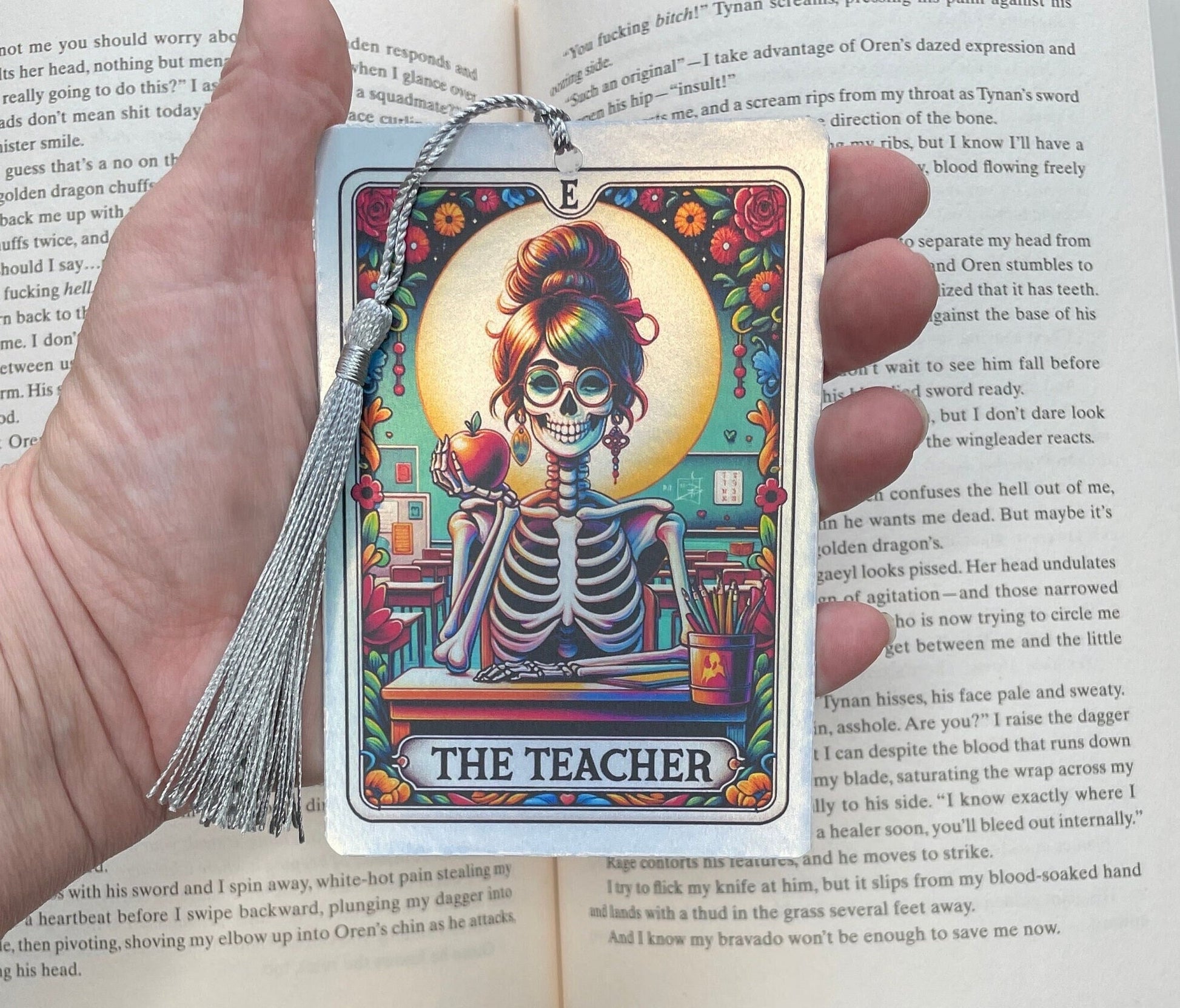 Teacher Tarot card Bookmark, holographic bookmark, Gothic Bookmark, Booktok Bookmark, Bookish Gifts for Readers, Handmade Bookmark