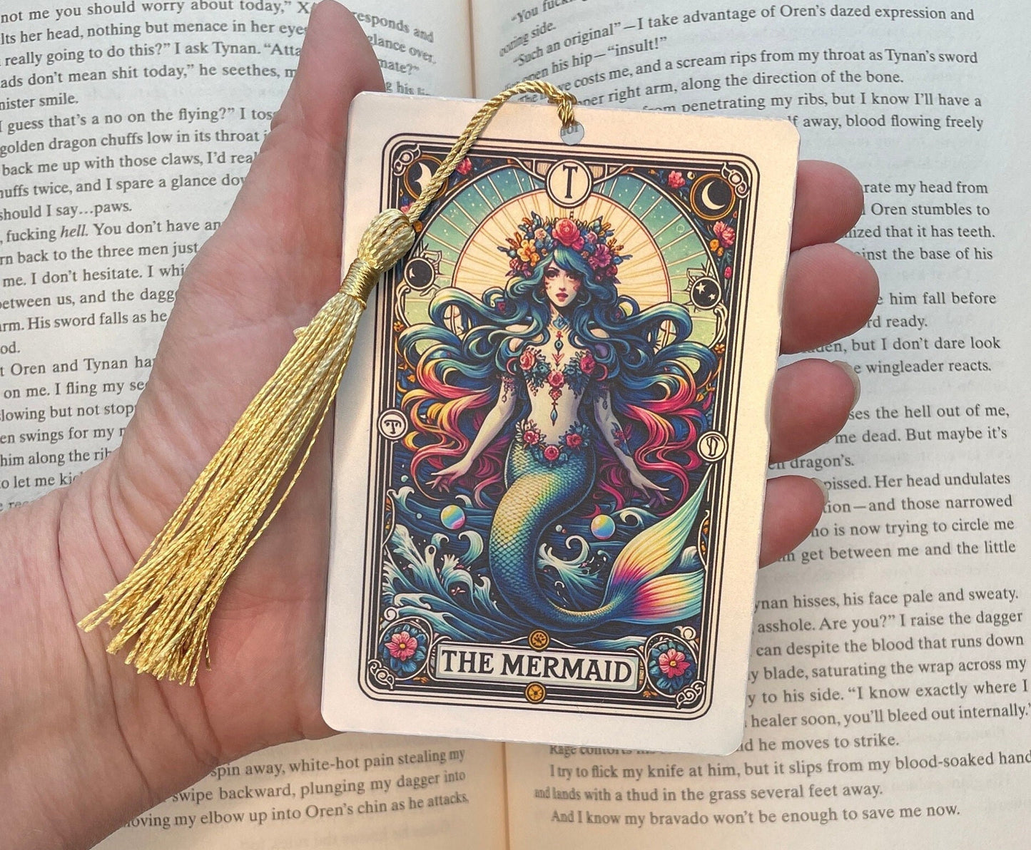 Mermaid Tarot card Bookmark, holographic bookmark, Gothic Bookmark, Booktok Bookmark, Bookish Gifts for Readers, Handmade Bookmark,