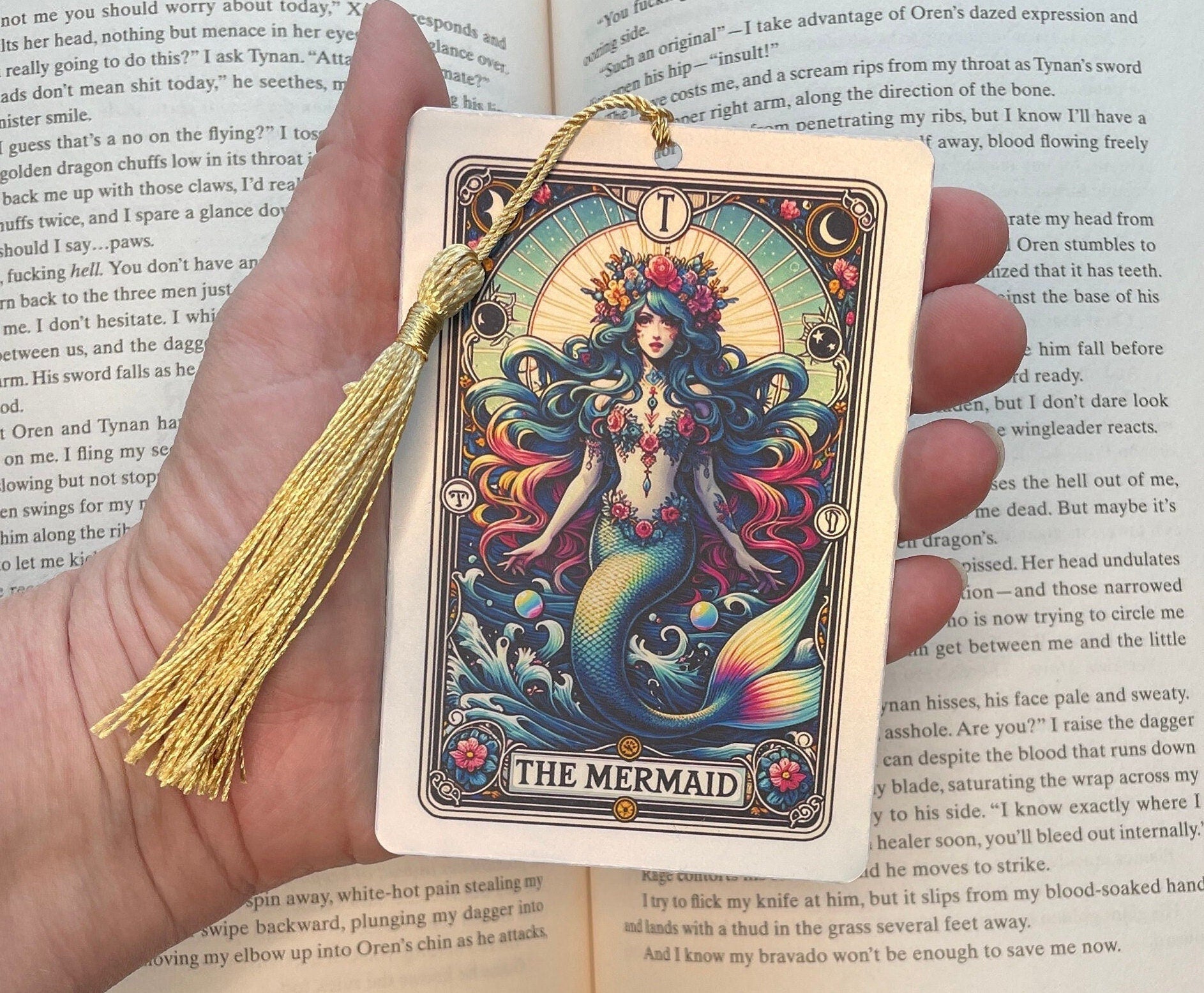 Mermaid Tarot card Bookmark, holographic bookmark, Gothic Bookmark, Booktok Bookmark, Bookish Gifts for Readers, Handmade Bookmark,