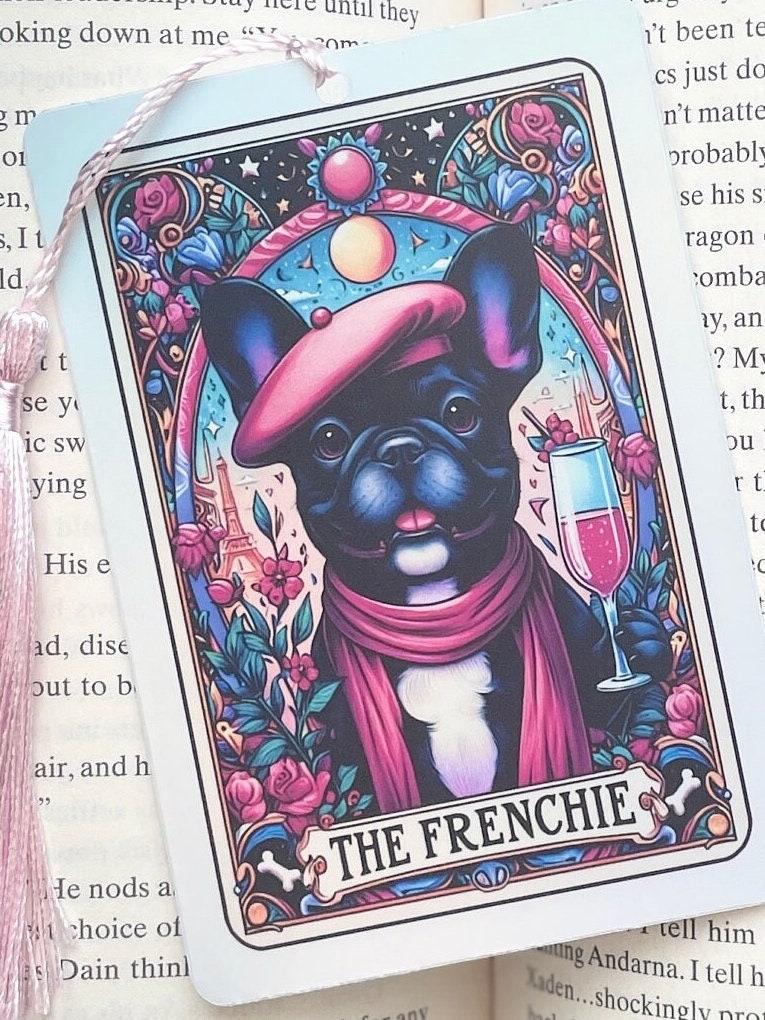 French bulldog Tarot card Bookmark, holographic bookmark, Gothic Bookmark, Booktok Bookmark, Bookish Gifts for Readers, Handmade Bookmark