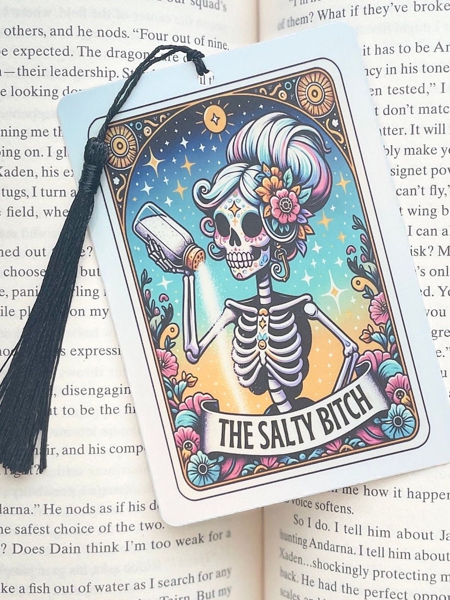 Salty Bitch Tarot card Bookmark, holographic bookmark, Gothic Bookmark, Booktok Bookmark, Bookish Gifts for Readers, Handmade Bookmark