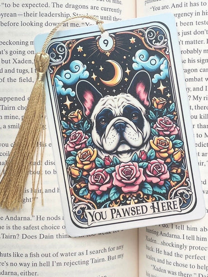 French bulldog Tarot card Bookmark, holographic bookmark, Gothic Bookmark, Booktok Bookmark, Bookish Gifts for Readers, Handmade Bookmark