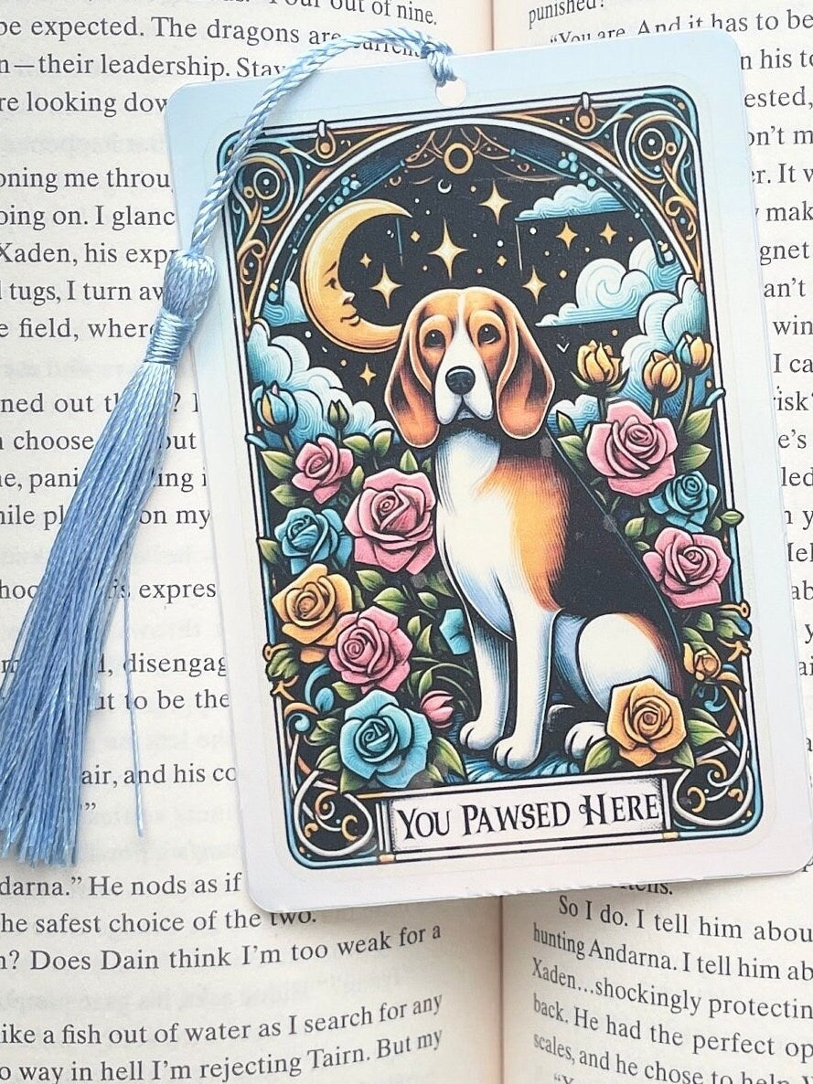 Beagle Tarot card Bookmark, holographic bookmark, Gothic Bookmark, Booktok Bookmark, Bookish Gifts for Readers, Handmade Boookmark