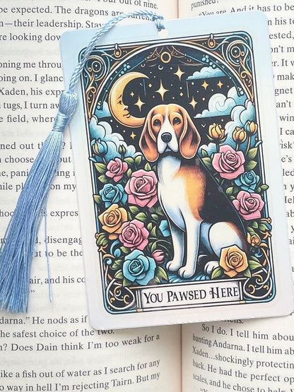 Beagle Tarot card Bookmark, holographic bookmark, Gothic Bookmark, Booktok Bookmark, Bookish Gifts for Readers, Handmade Boookmark