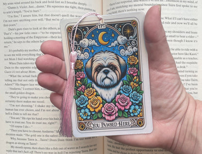 Shih Tzu Tarot card Bookmark, holographic bookmark, Gothic Bookmark, Booktok Bookmark, Bookish Gifts for Readers, Handmade Bookmark