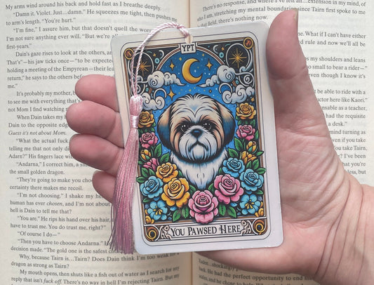 Shih Tzu Tarot card Bookmark, holographic bookmark, Gothic Bookmark, Booktok Bookmark, Bookish Gifts for Readers, Handmade Bookmark