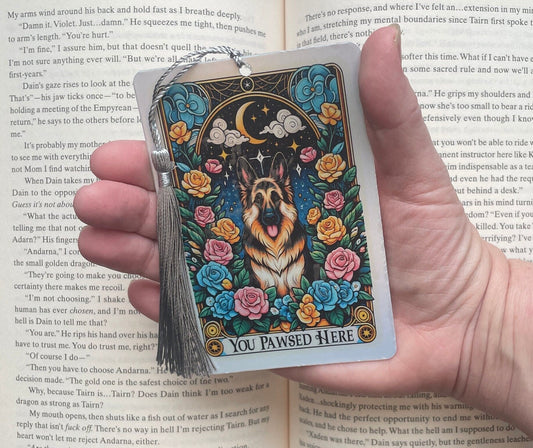 German Shepherd Tarot card Bookmark, holographic bookmark, Gothic Bookmark, Booktok Bookmark, Bookish Gifts for Readers, Handmade Bookmark
