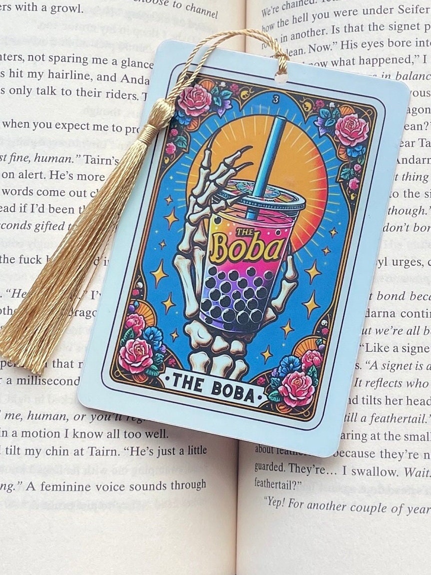 Boba Tarot card Bookmark, holographic bookmark, Gothic Bookmark, Booktok Bookmark, Bookish Gifts for Readers, Handmade Bookmark