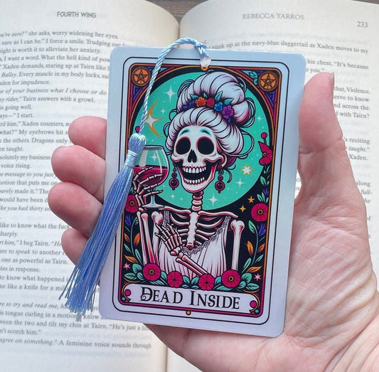 Dead inside Tarot card Bookmark, holographic bookmark, Gothic Bookmark, Booktok Bookmark, Bookish Gifts for Readers, Handmade Bookmark