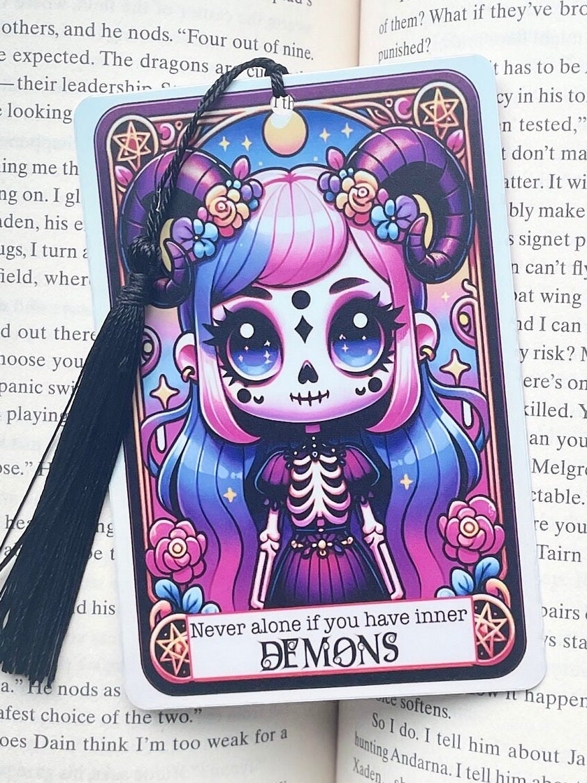 Inner Demons Tarot card Bookmark, holographic bookmark, Gothic Bookmark, Booktok Bookmark, Bookish Gifts for Readers, Handmade Bookmark