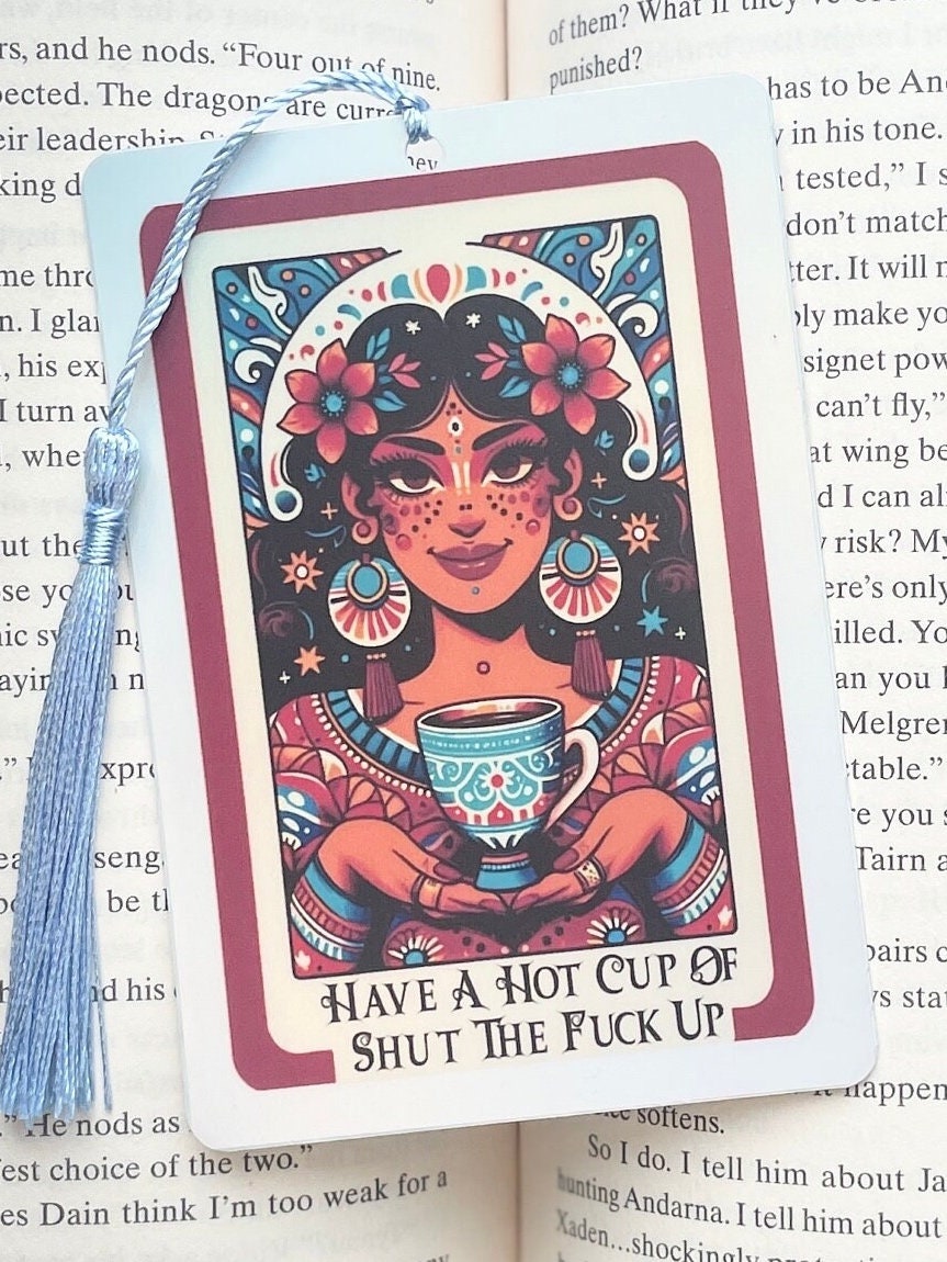 Shut the fuck up Tarot card Bookmark, holographic bookmark, Gothic Bookmark, Booktok Bookmark, Bookish Gifts for Readers, Handmade Bookmark