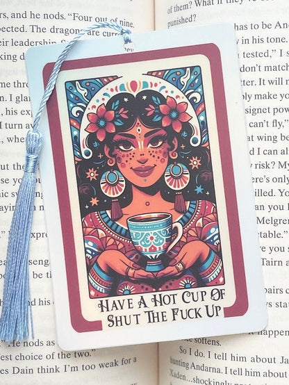 Shut the fuck up Tarot card Bookmark, holographic bookmark, Gothic Bookmark, Booktok Bookmark, Bookish Gifts for Readers, Handmade Bookmark