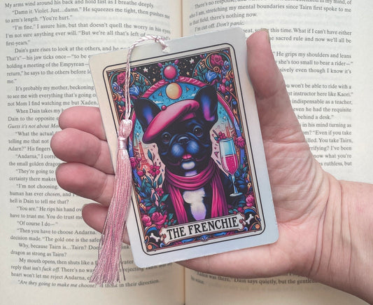 French bulldog Tarot card Bookmark, holographic bookmark, Gothic Bookmark, Booktok Bookmark, Bookish Gifts for Readers, Handmade Bookmark